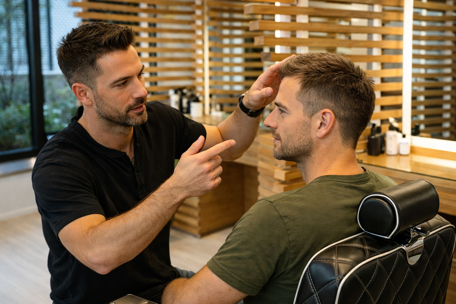 Barber hilft bei der Wahl des passenden Haarschnitts nach Haartyp